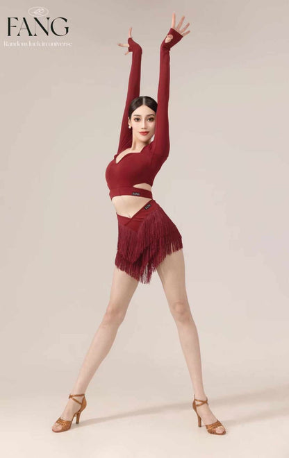 Premium Red - Long-Sleeve Top & Fringe Skirt
