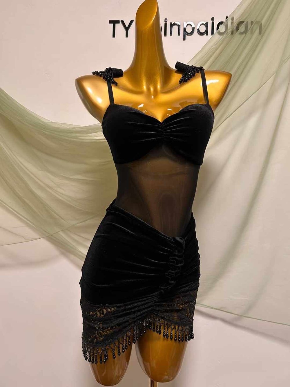 Velvet Slip Dress Set with Accessories