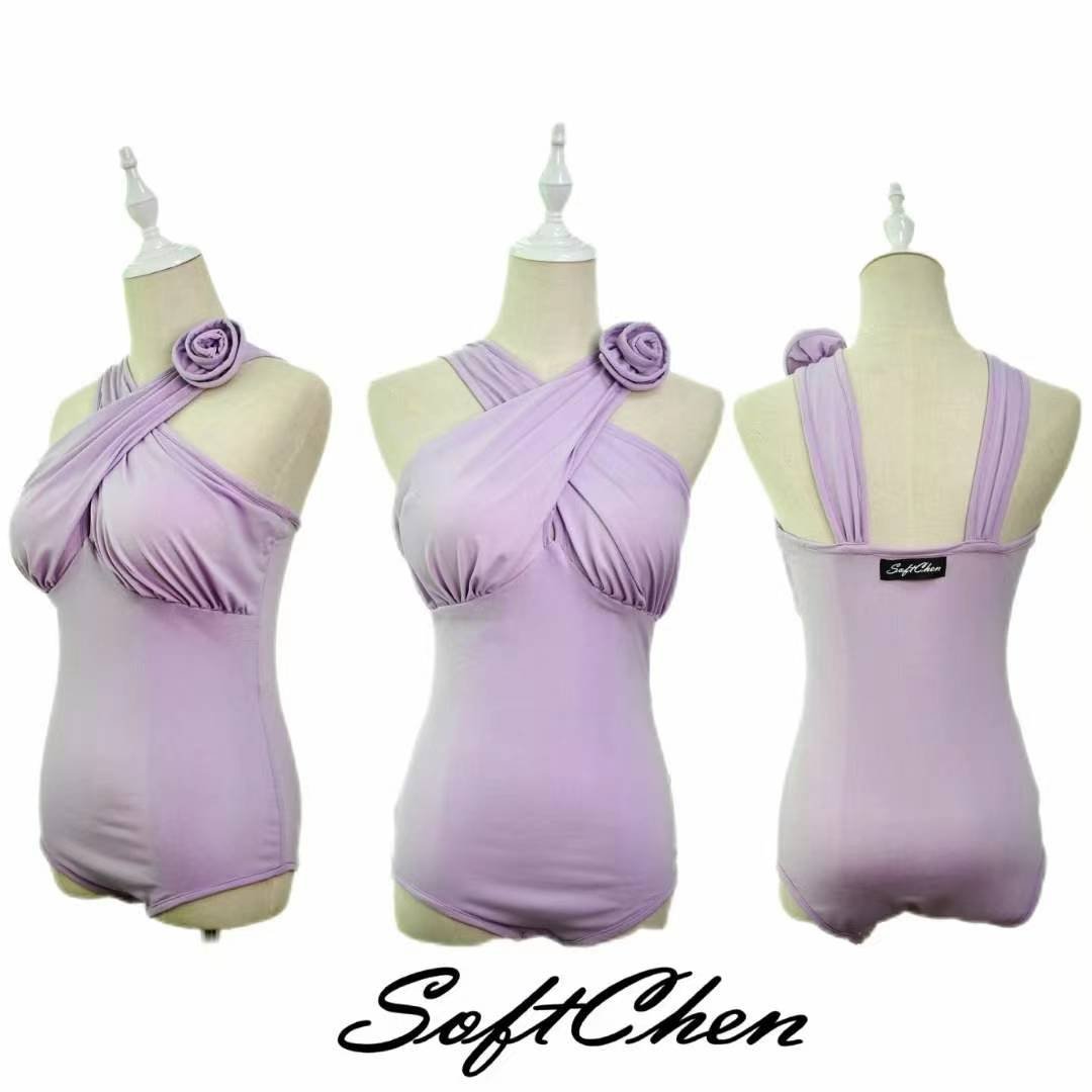 Elegant Sleeveless Cross Bodysuit with Rose