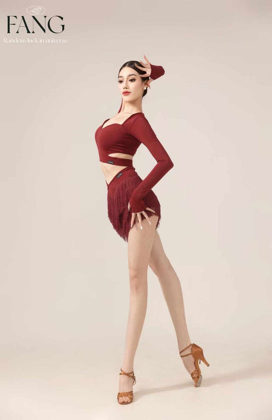 Premium Red - Long-Sleeve Top & Fringe Skirt