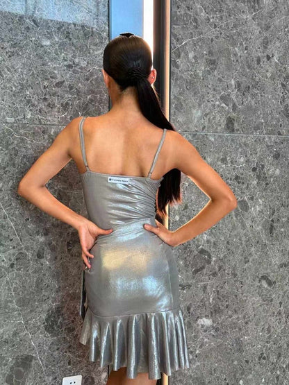 Simple yet Elegant Spaghetti Strap Top in Shimmering Silver