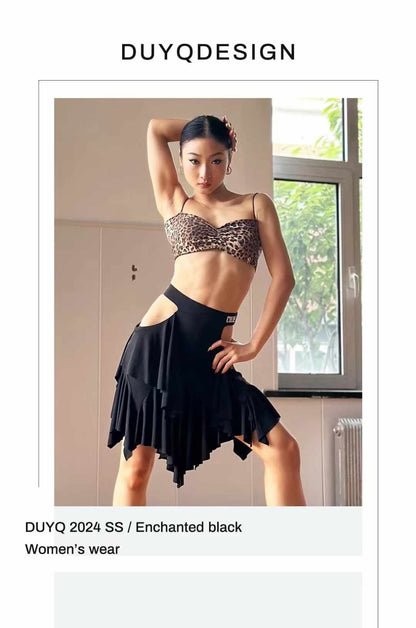 D U Y Q D E S I G N Leopard Print Short Cami Crop Top and Cut-Out Skirt Set
