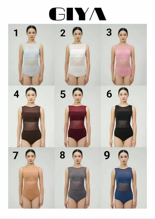 Premium Mesh Dance Bodysuit with Built-in Bra Pads and Bottoms