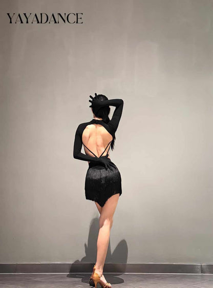 Long-Sleeve Fringe Set - Open Back & Waist
