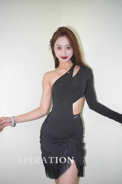 Asymmetrical Dance Costume with Fringed Skirt set