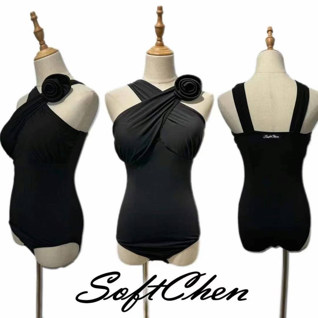 Elegant Sleeveless Cross Bodysuit with Rose