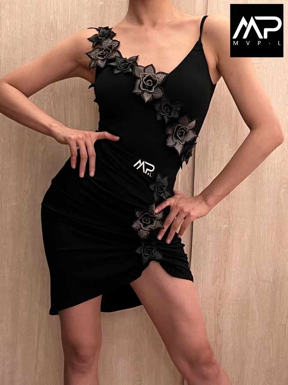 Black Embroidered Floral Dance Costume