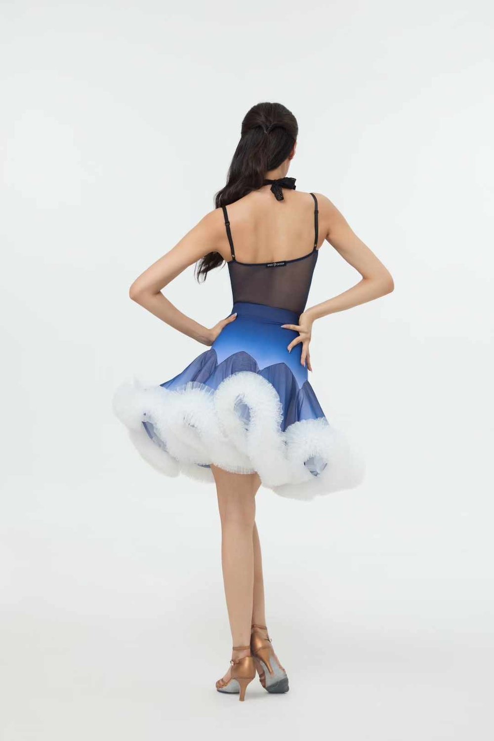 Pink 3D Floral & Blue Gradient Princess Gown Set