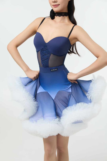 Pink 3D Floral & Blue Gradient Princess Gown Set