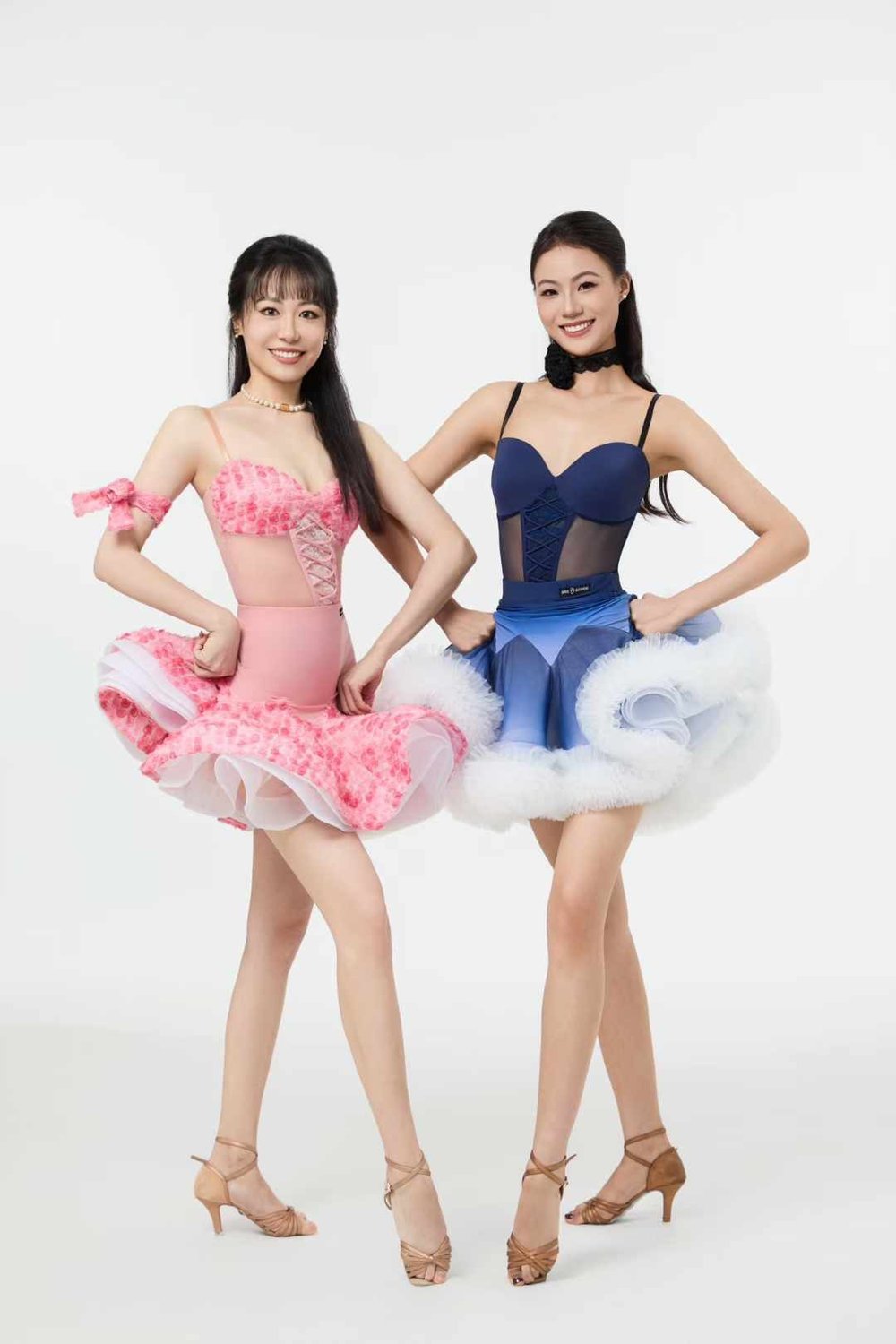 Pink 3D Floral & Blue Gradient Princess Gown Set
