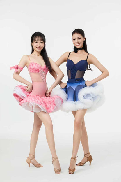 Pink 3D Floral & Blue Gradient Princess Gown Set