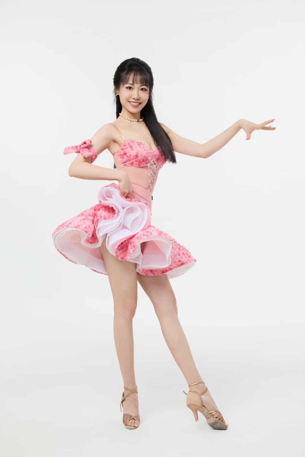 Pink 3D Floral & Blue Gradient Princess Gown Set