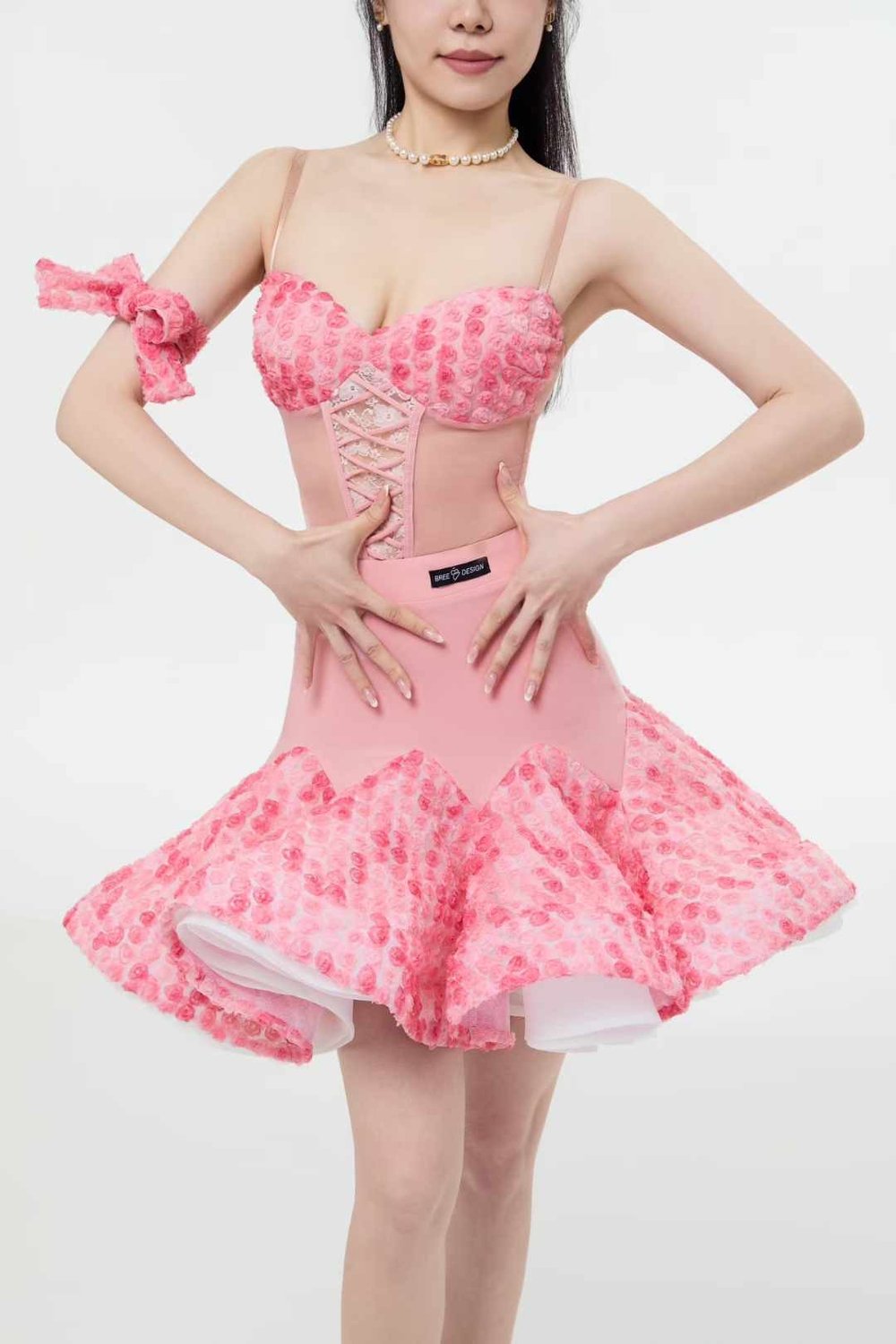 Pink 3D Floral & Blue Gradient Princess Gown Set