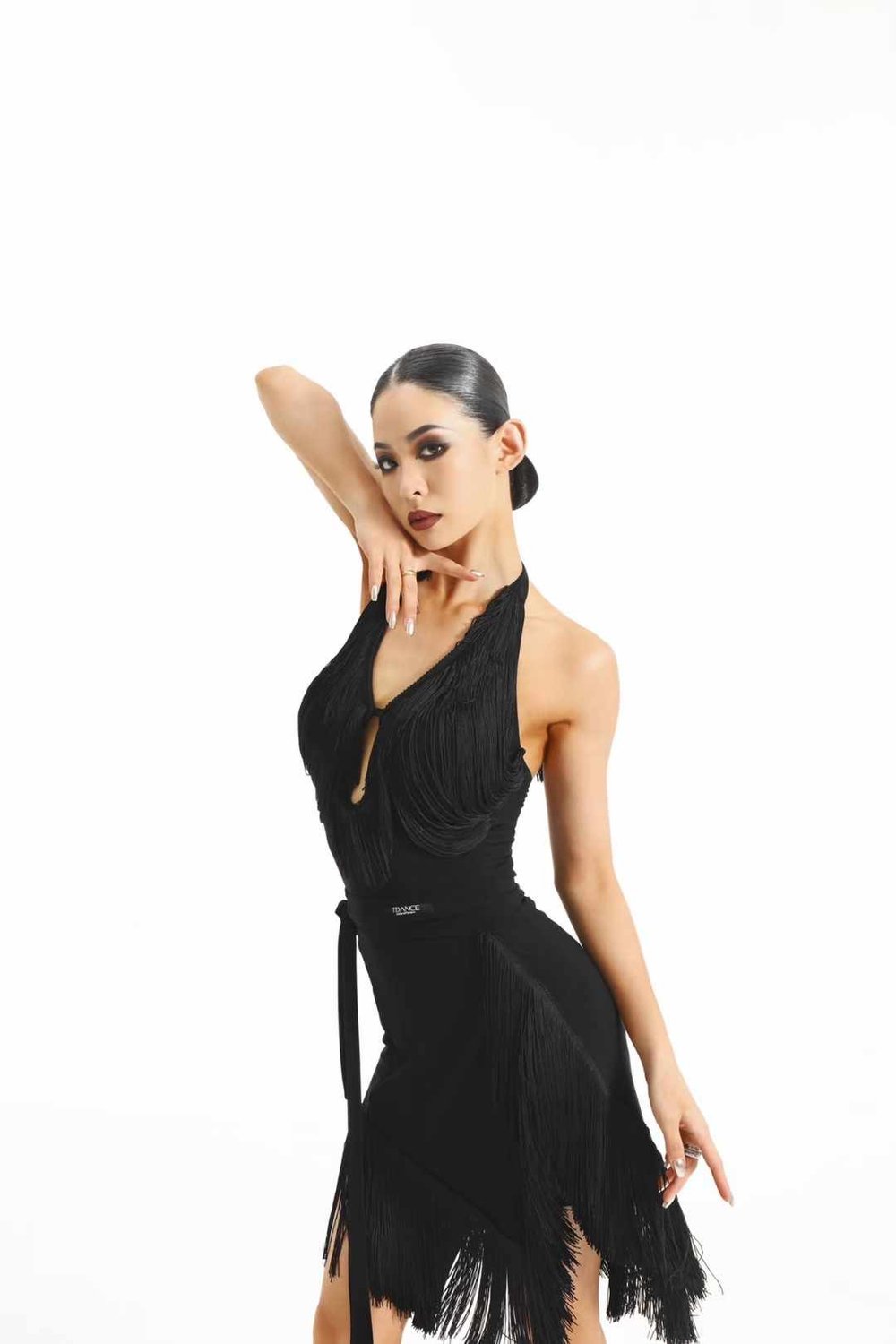 Halter Neck Top with Deep V-neck and Fringe Detailing