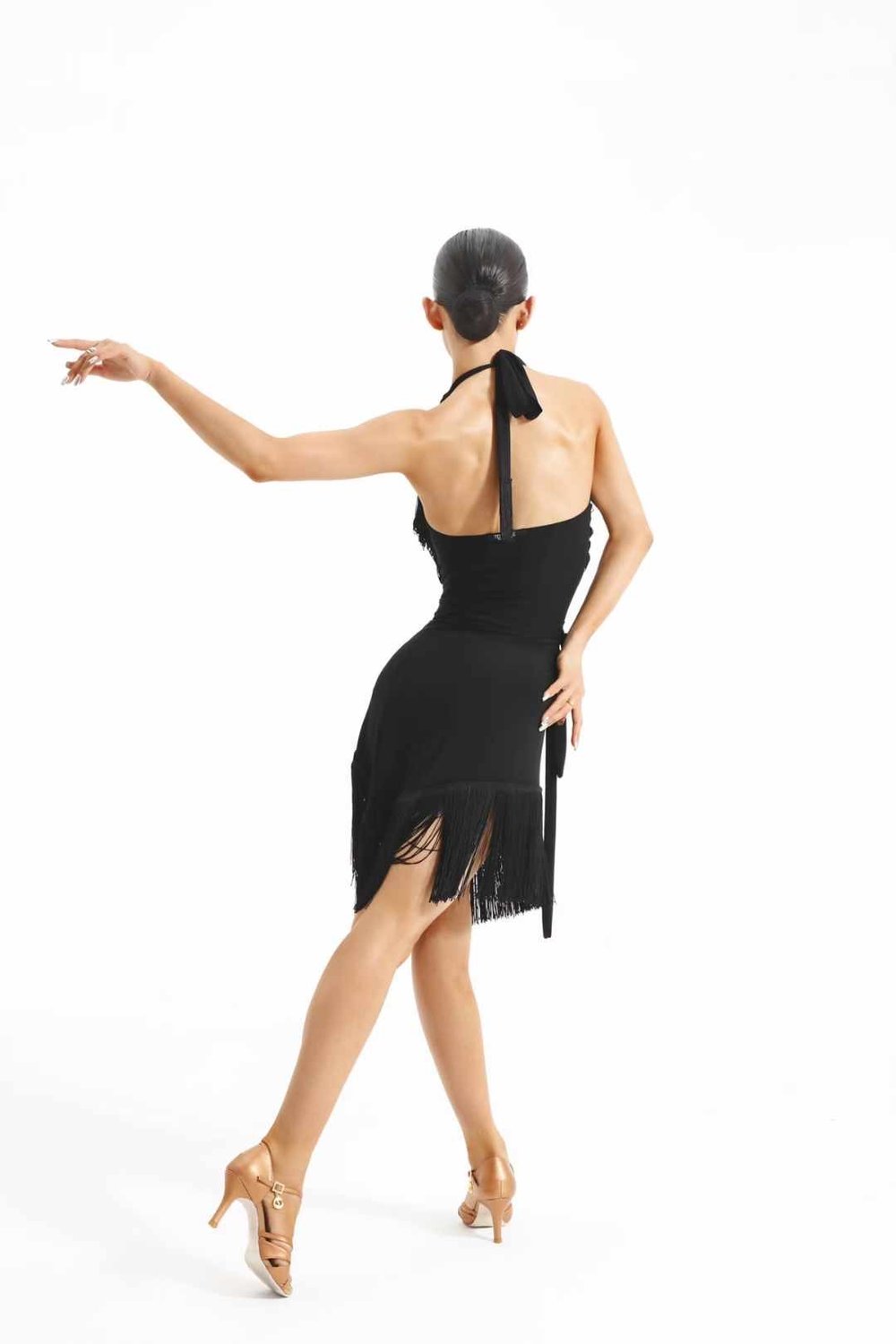 Halter Neck Top with Deep V-neck and Fringe Detailing