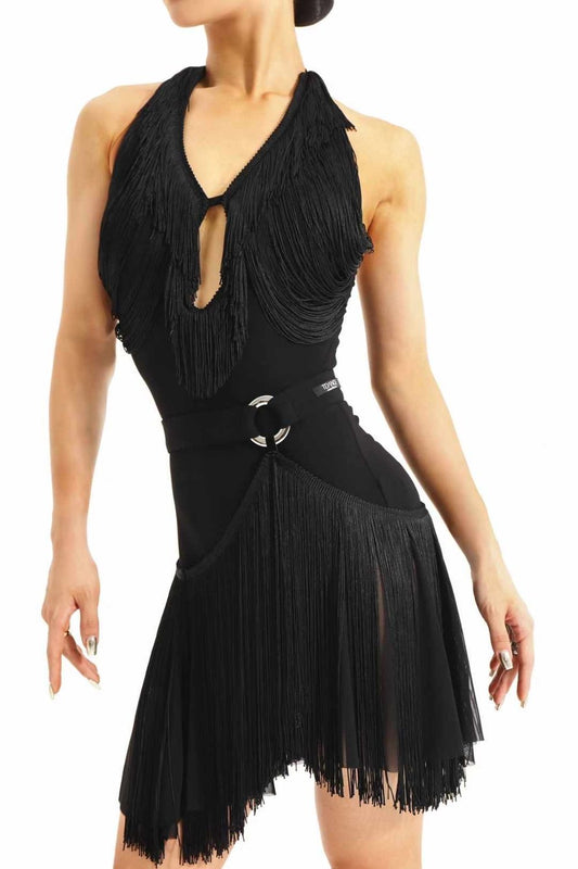 Halter Neck Top with Deep V-neck and Fringe Detailing