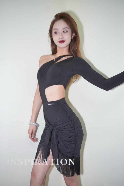 Asymmetrical Dance Costume with Fringed Skirt set
