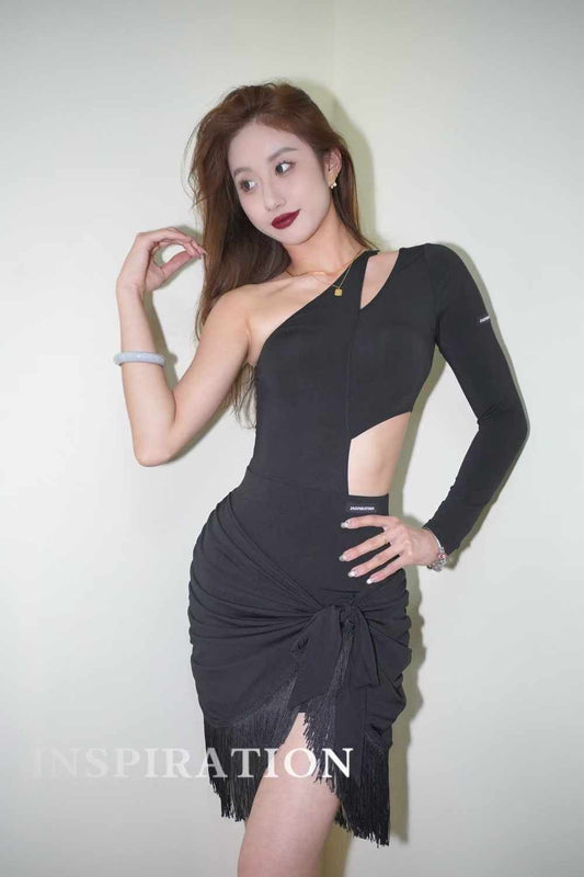 Asymmetrical Dance Costume with Fringed Skirt set