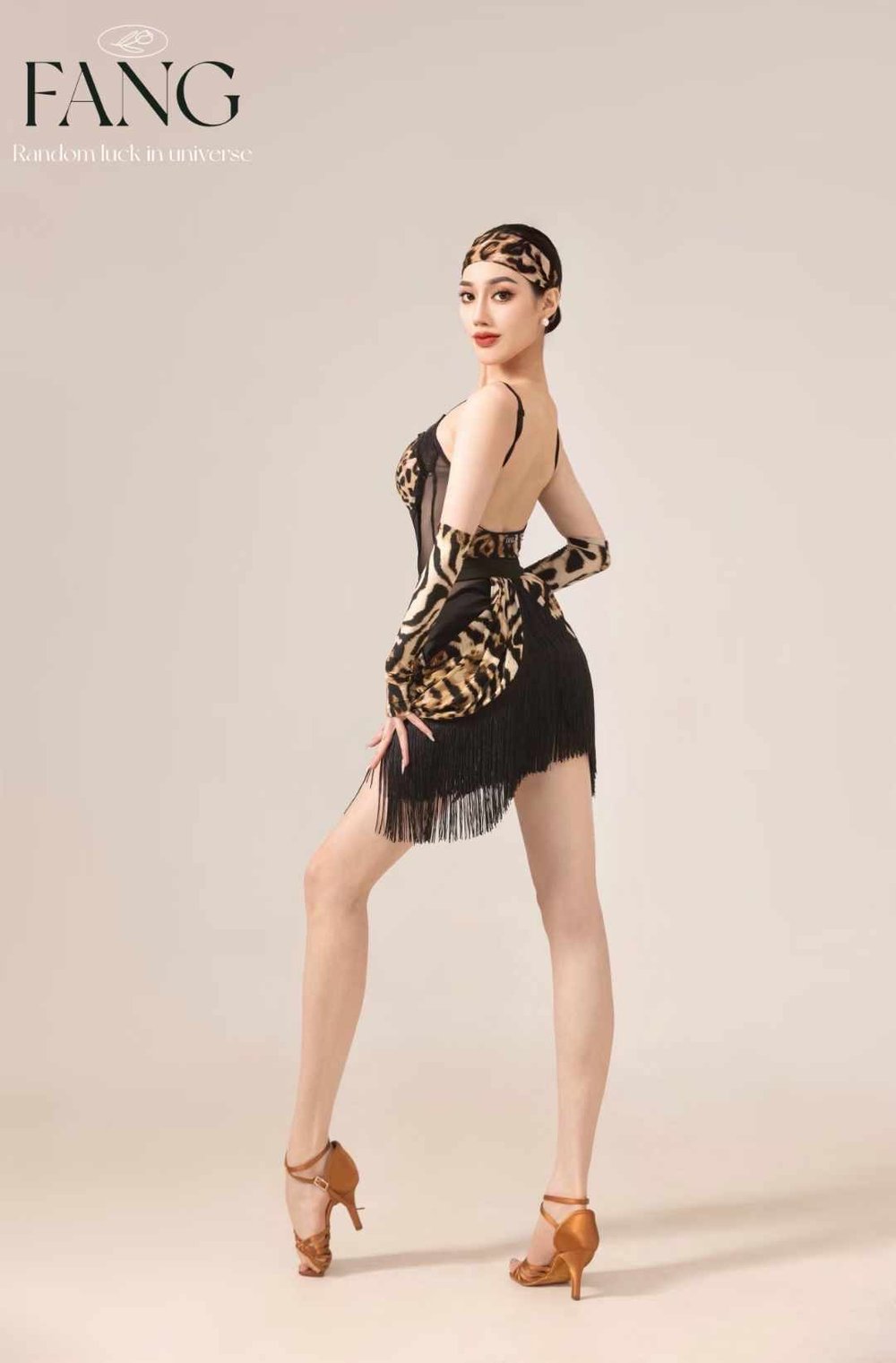 Leopard Print Performance Set - Mesh Top & Fringe Skirt (Includes Headband & Arm Sleeves)