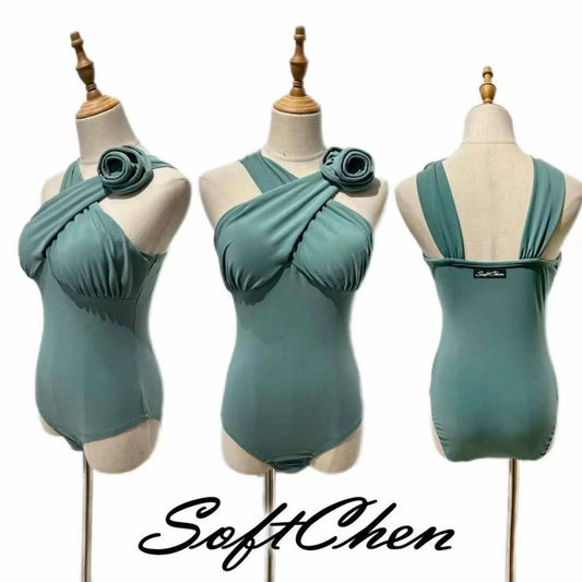 Elegant Sleeveless Cross Bodysuit with Rose