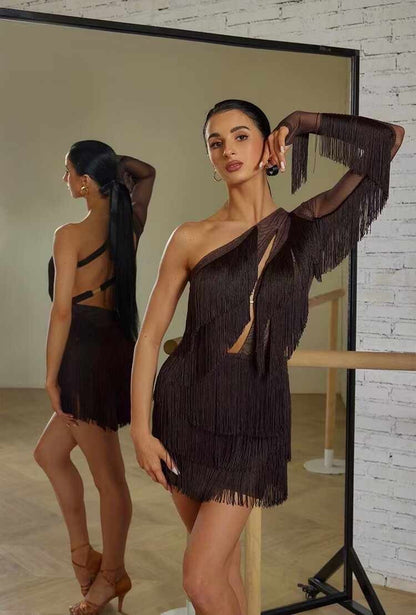 One-Sleeve Fringe Bodysuit with Open Back
