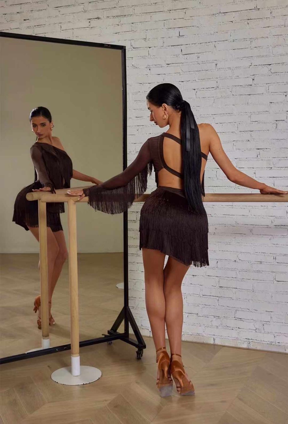 One-Sleeve Fringe Bodysuit with Open Back